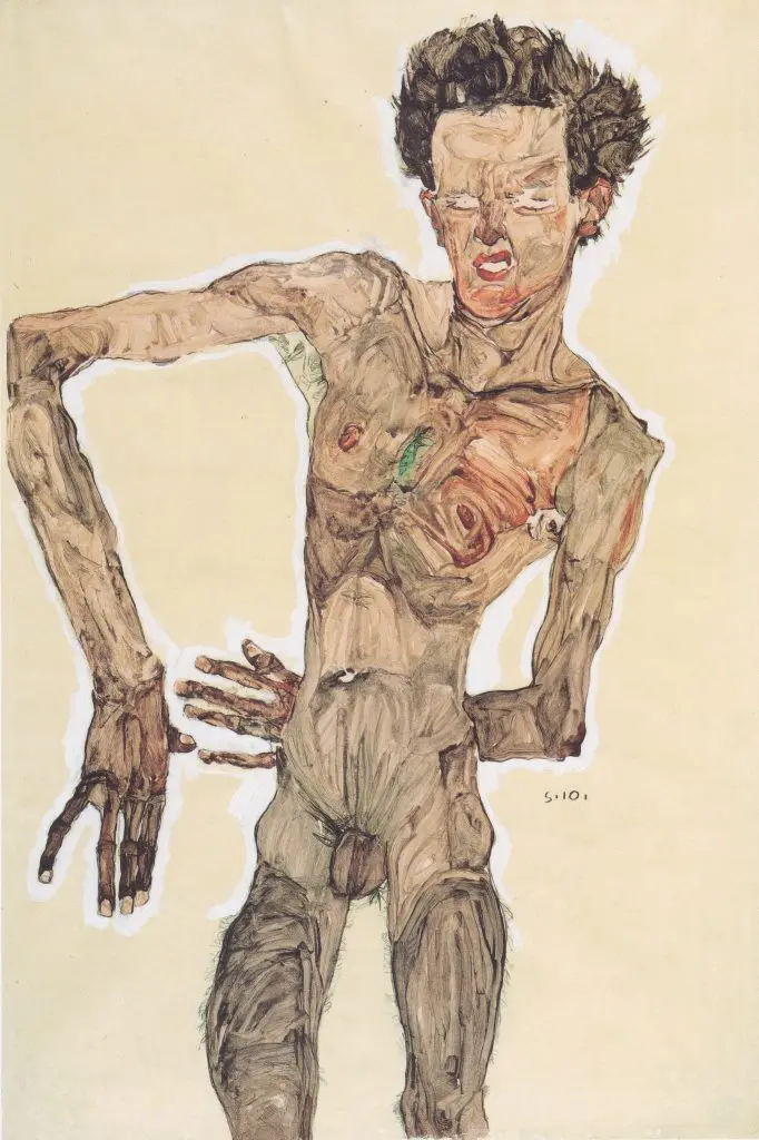 Egon_Schiele_-_Grimassierendes_Aktselbstbildnis_-_1910