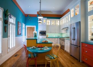 What Are The Best Colors For Kitchen Cabinets white-shaker-kitchen-cabinets-blue-kitchen-eclectic-wild-colors-kitchen