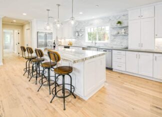 The Advantages of Selecting Shaker-Style Cabinets white-shaker-kitchen-cabinets-island