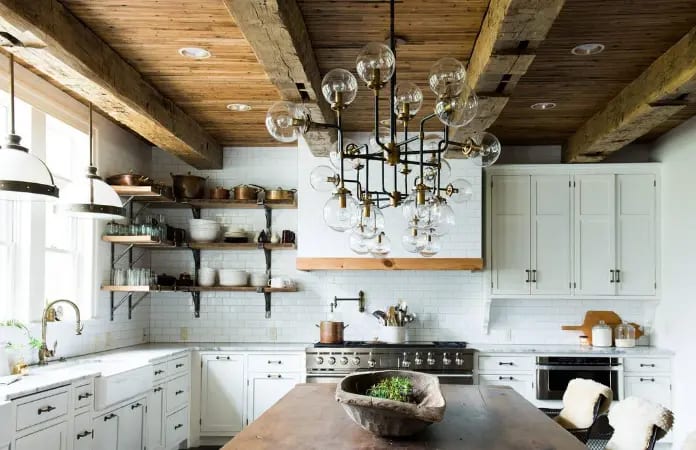 Farmhouse Kitchen With Exposed Wood