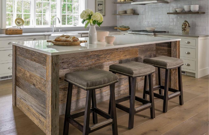 farmhouse kitchen with reclaimed barn board