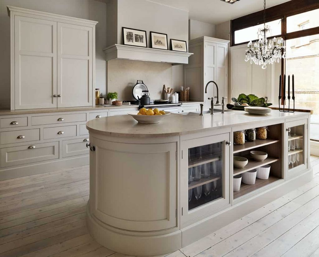 taupe colored kitchen cabinets