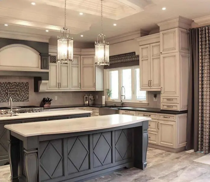 grey and white antique kitchen design