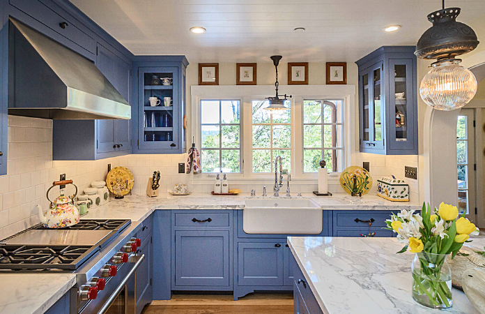 blue shaker kitchen cabinets