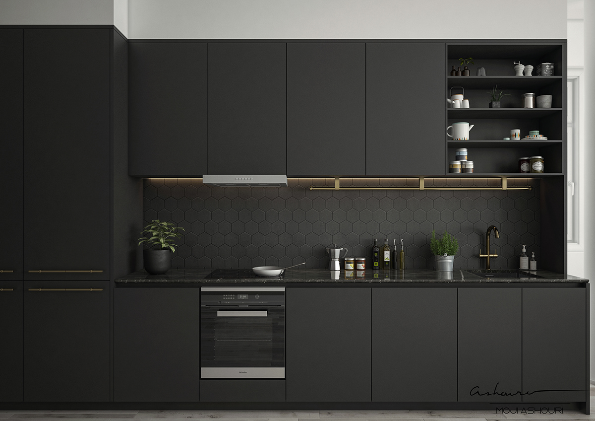 all black scandinavian kitchen style