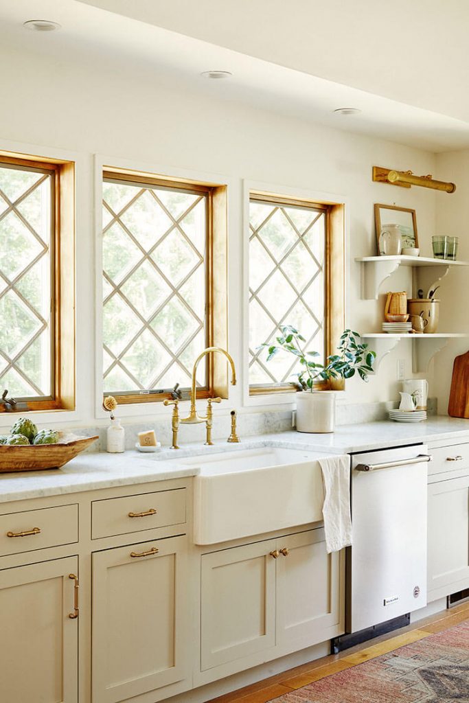 rustic feel of doorways, windows and beams for european farmhouse kitchen design