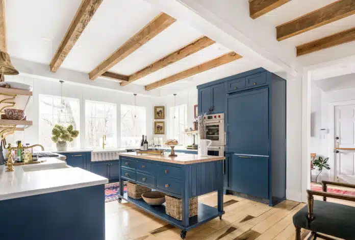 blue custom kitchen cabinets