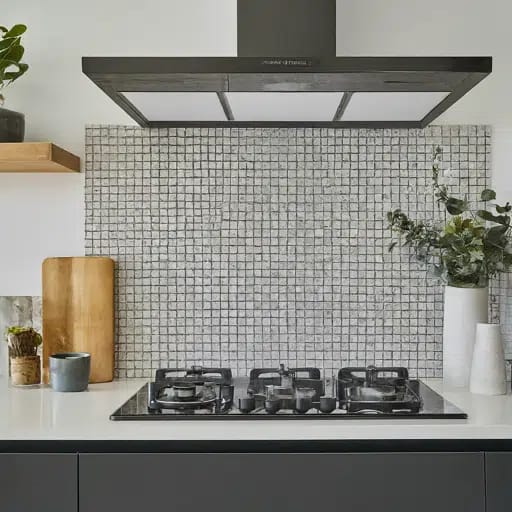 Geometric patterns through tiles or splashbacks in kitchen