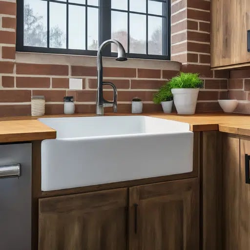 A farmhouse sink, adding a touch of authenticity and functionality to the space