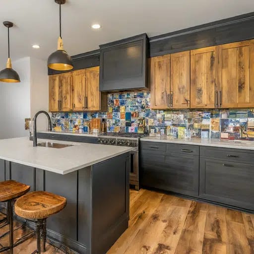 A colorful backsplash tile that adds a vibrant pop of color and personality