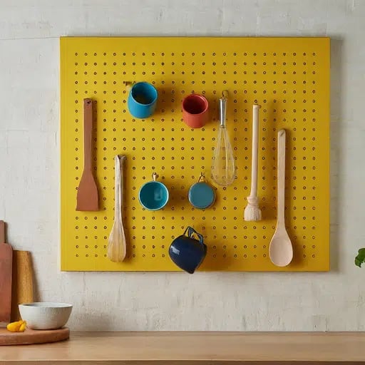 Pegboard in kitchen to display color hues