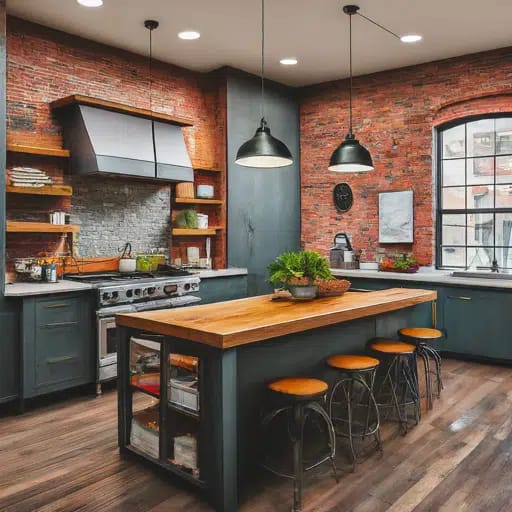 Industrial materials like brick and metal accents for a touch of rustic charm