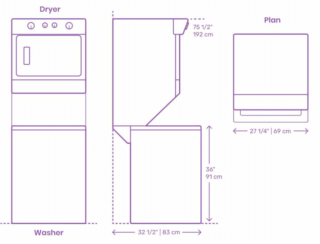 Space-saving laundry closet layout for stackable washer and dryer units