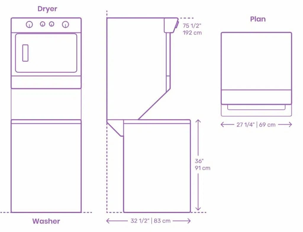 Space-saving laundry closet layout for stackable washer and dryer units