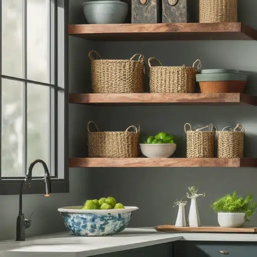 Open shelves exuding functionality and a stylish look