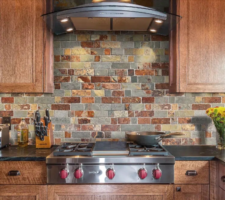 rusty slate tile kitchen backsplash