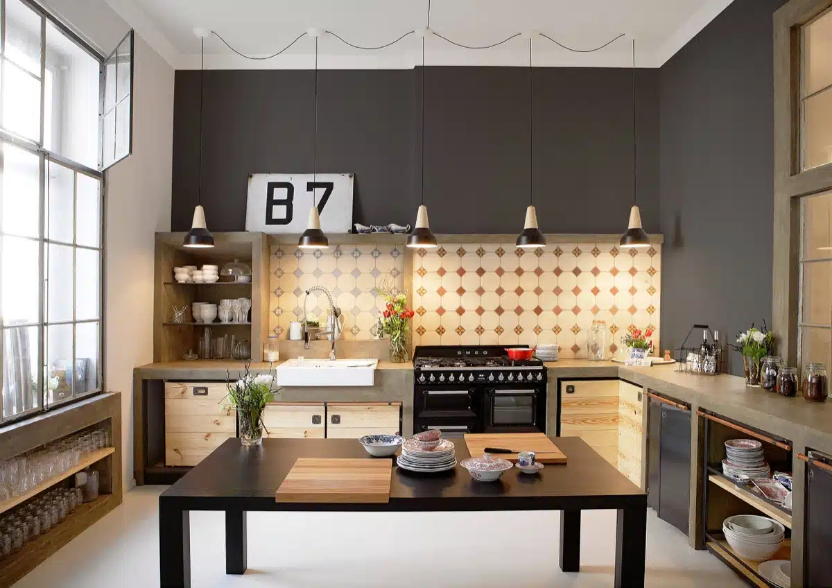 high ceiling for industrial style kitchen