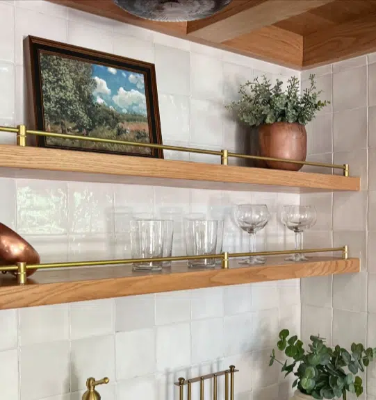 wood shelves with rails