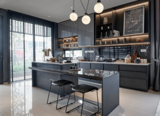 elegant modern kitchen design with dark wood cabinets