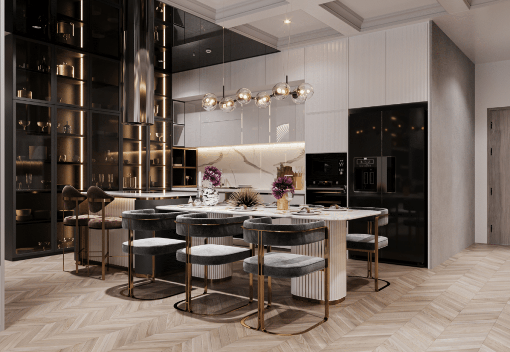 kitchen design with beautiful lighting setup