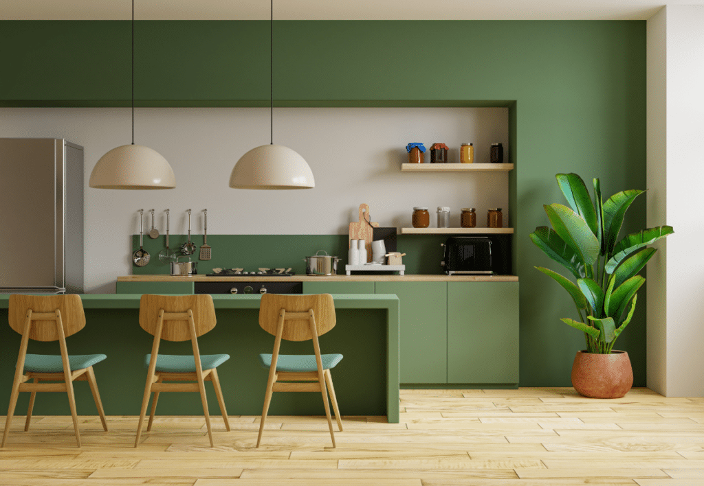 modern kitchen interior with green wall