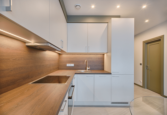 white wooden modular kitchen cabinets