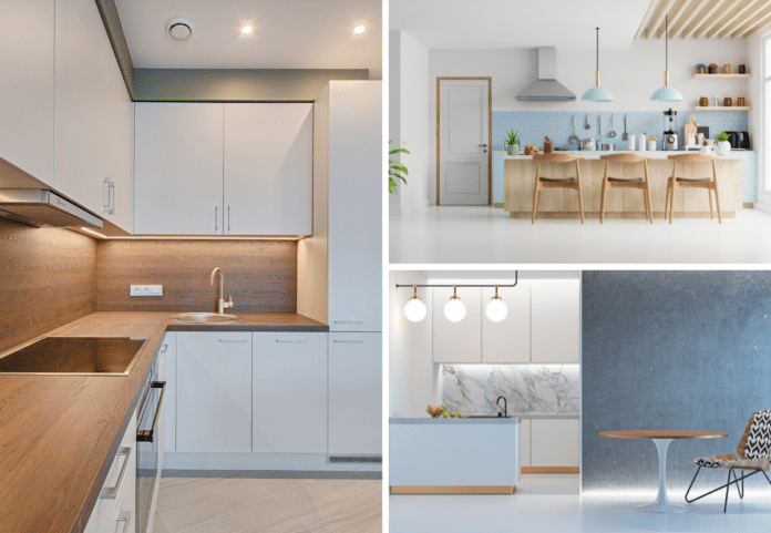 modern european style kitchen 3d rendering