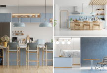 modern blue kitchen design 3d rendering