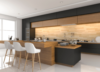 scandinavian kitchen with flat panel cabinets