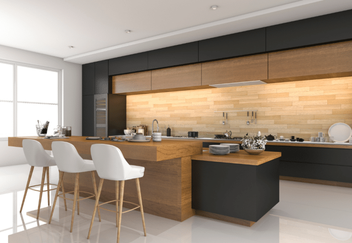 scandinavian kitchen with flat panel cabinets