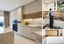 How To Shop Kitchen Cabinets Online Safely white and wood kitchen cabinets with flat panel or slab doors