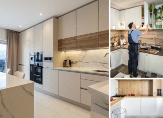 How To Shop Kitchen Cabinets Online Safely white and wood kitchen cabinets with flat panel or slab doors