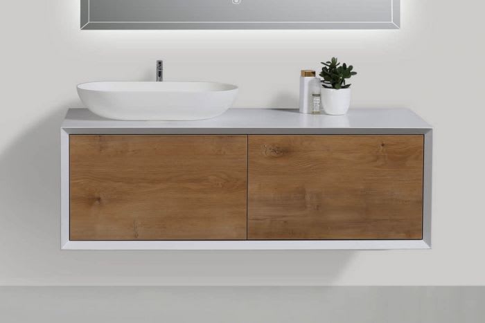 White Oak With Solid Surface Vanity Top, 48 White Bathroom Vanity Top