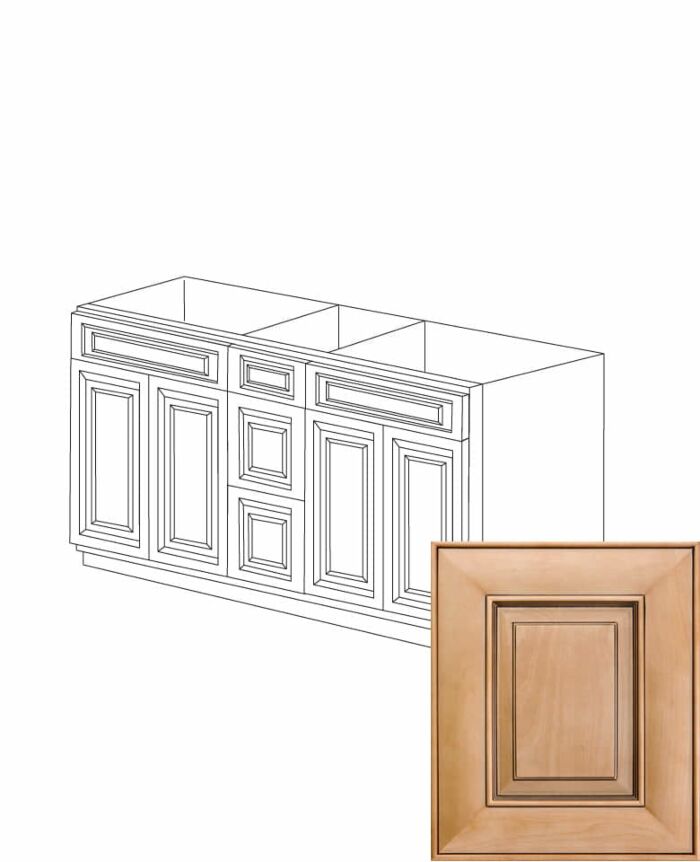 Orlando Ginger Square 60" Double Sinks Base Vanity With Center Drawers