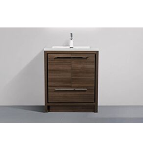 Allier 30 in. Vanity in Grey Oak with Acrylic Vanity Top in High Gloss White with High Gloss White Basin