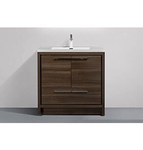 Allier 36 in. Vanity in Grey Oak with Acrylic Vanity Top in High Gloss White with High Gloss White Basin