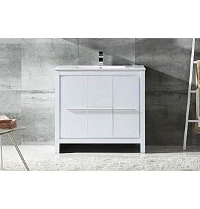 Allier 36 in. Vanity in High Gloss White with Acrylic Vanity Top in High Gloss White with High Gloss White Basin