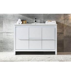 Allier 48 in. Vanity in High Gloss White with Acrylic Vanity Top in High Gloss White with High Gloss White Basin