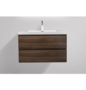 Angela 36 in. Vanity in Grey Oak with Acrylic Vanity Top in High Gloss White with High Gloss White Basin