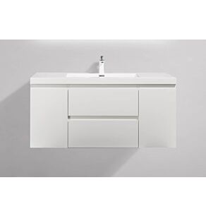 Angela 48 in. Vanity in High Gloss White with Acrylic Vanity Top in High Gloss White with High Gloss White Basin