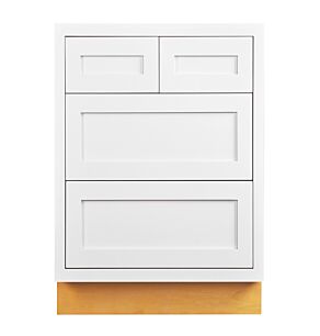 Snow White Inset Shaker 30" Four Drawer Base Cabinet - Assembled