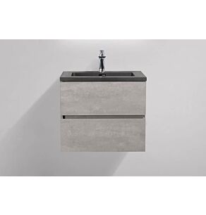 Edi Black 24 in. Vanity in Cement Grey with Acrylic Vanity Top in Matte Black with Matte Black Basin