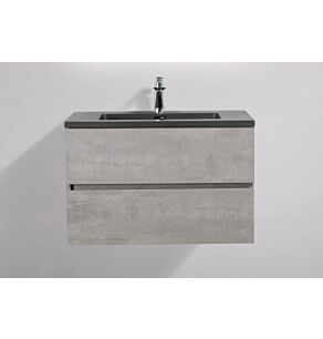 Edi Black 30 in. Vanity in Cement Grey with Acrylic Vanity Top in Matte Black with Matte Black Basin