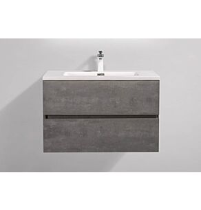 Edi White 32 in. Vanity in Cement Grey with Acrylic Vanity Top in Matte White with Matte White Basin