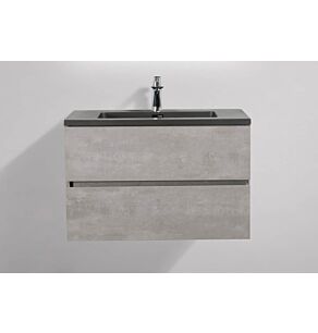 Edi Black 36 in. Vanity in Cement Grey with Acrylic Vanity Top in Matte Black with Matte Black Basin