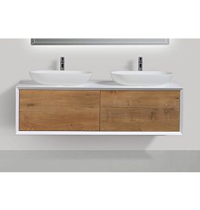 Fiona 55 in. Vanity in White Oak with Solid Surface Vanity Top in White with Two White Basins