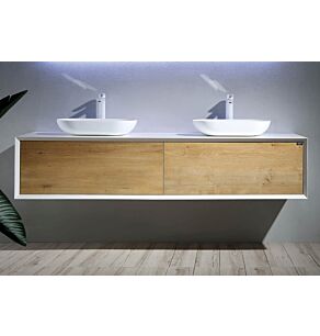 Fiona 72 in. Vanity in White Oak with Solid Surface Vanity Top in White with Two White Basins