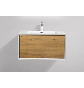 Furla 30 in. Vanity in White Oak with Solid Surface Vanity Top in White with White Basin