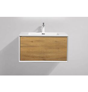 Furla 36 in. Vanity in White Oak with Solid Surface Vanity Top in White with White Basin