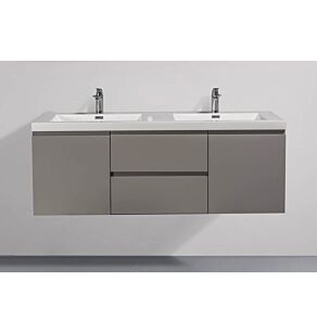 Onni White 60 in. Vanity in Light Grey with Acrylic Vanity Top in White with Two White Basins